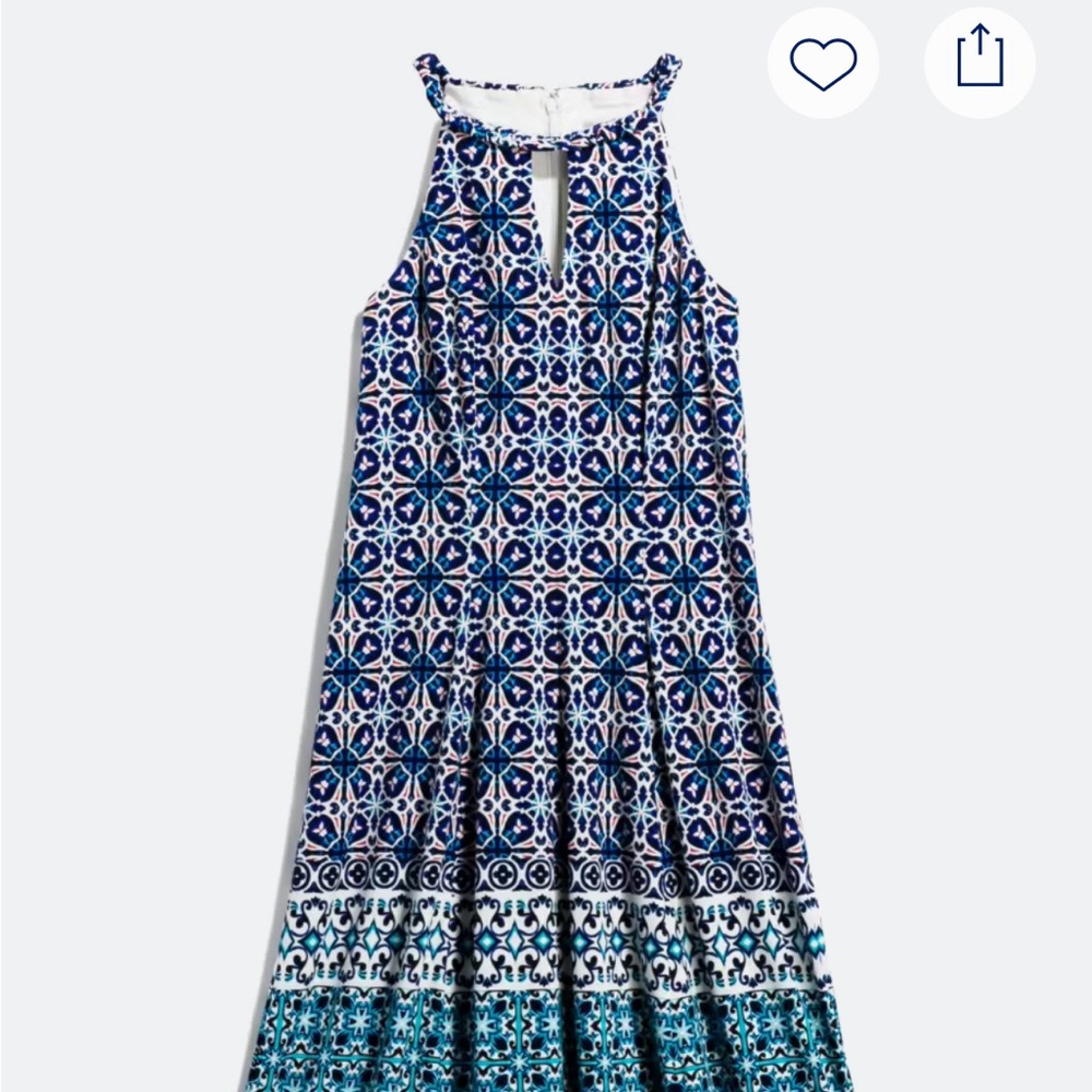 Geo sleeveless dress with beautiful blue design. Worn once!